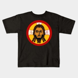 Icon of the Mandylion with red background Kids T-Shirt